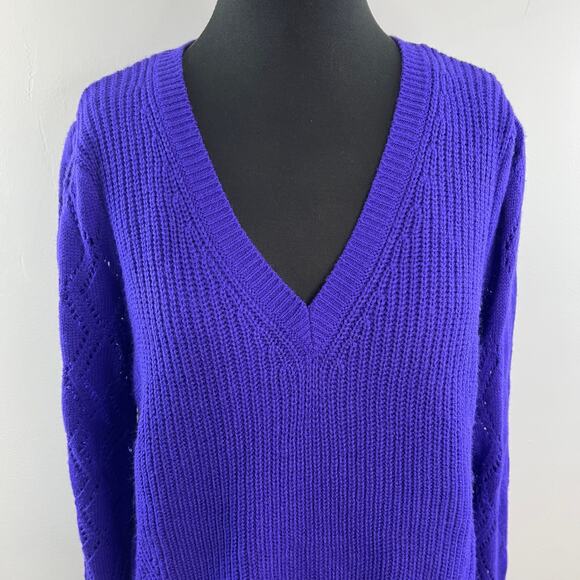 Lilly Pulitzer Purple Sweater Perforated Knitted V-Neck Pullover Size Large L - Picture 2 of 9
